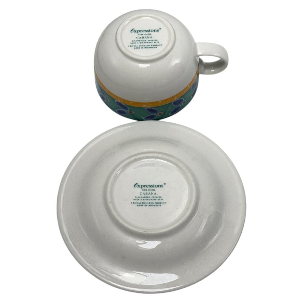 Royal Doulton Expressions Cabana Teacup & Saucer Fine China Green Blue Yellow - Picture 6 of 11